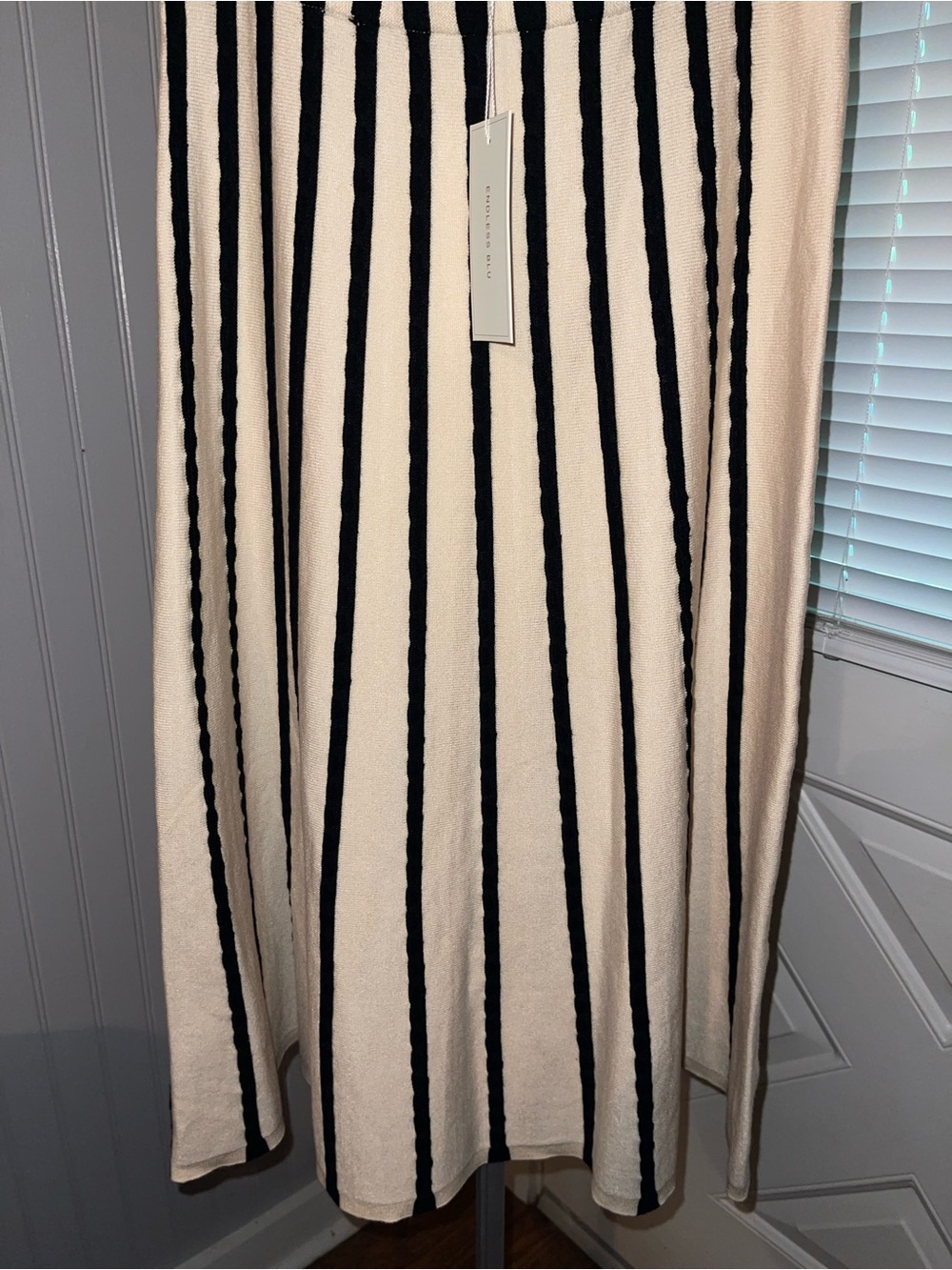 Endless Blu Women's A-Line Cream and Black Striped Skirt